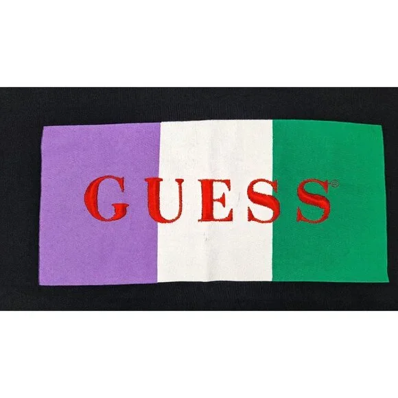 Vintage Guess Georges Marciano Embroidered Logo Crop T-Shirt Black Colorblock - Picture 3 of 7